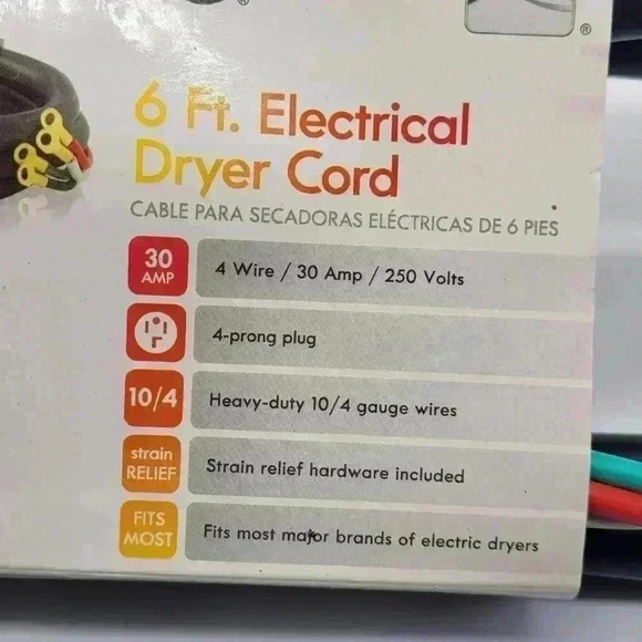 Kenmore 57001 6ft Electrical Dryer Cord 30Amp 4 Wire 4 Prong 10/4 GA Heavy Duty - Picture 2 of 7
